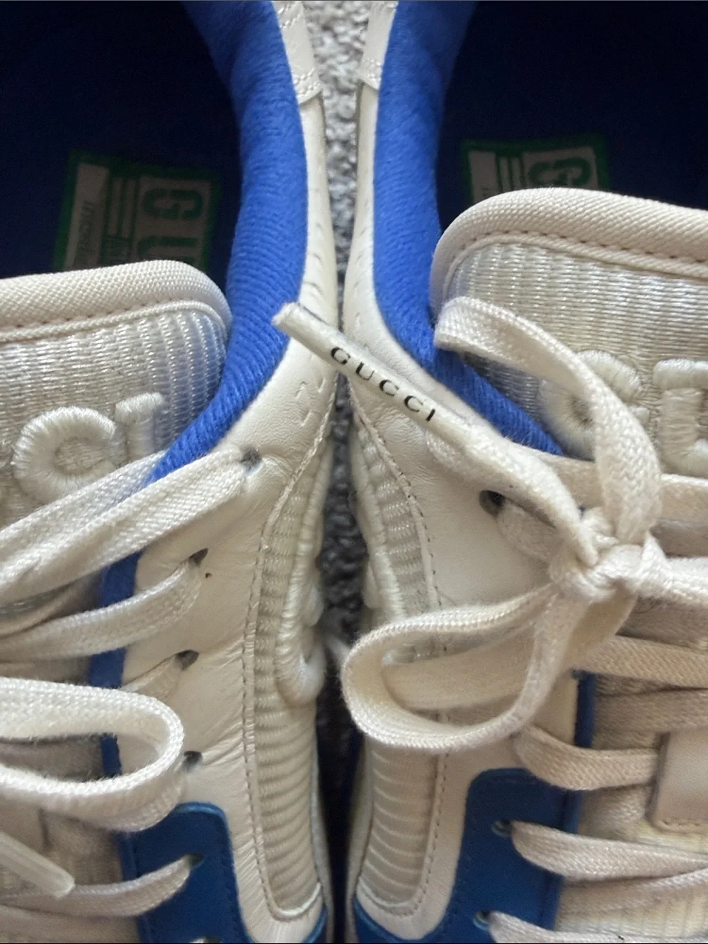 Gucci Cream & Royal Blue Leather Sneakers
